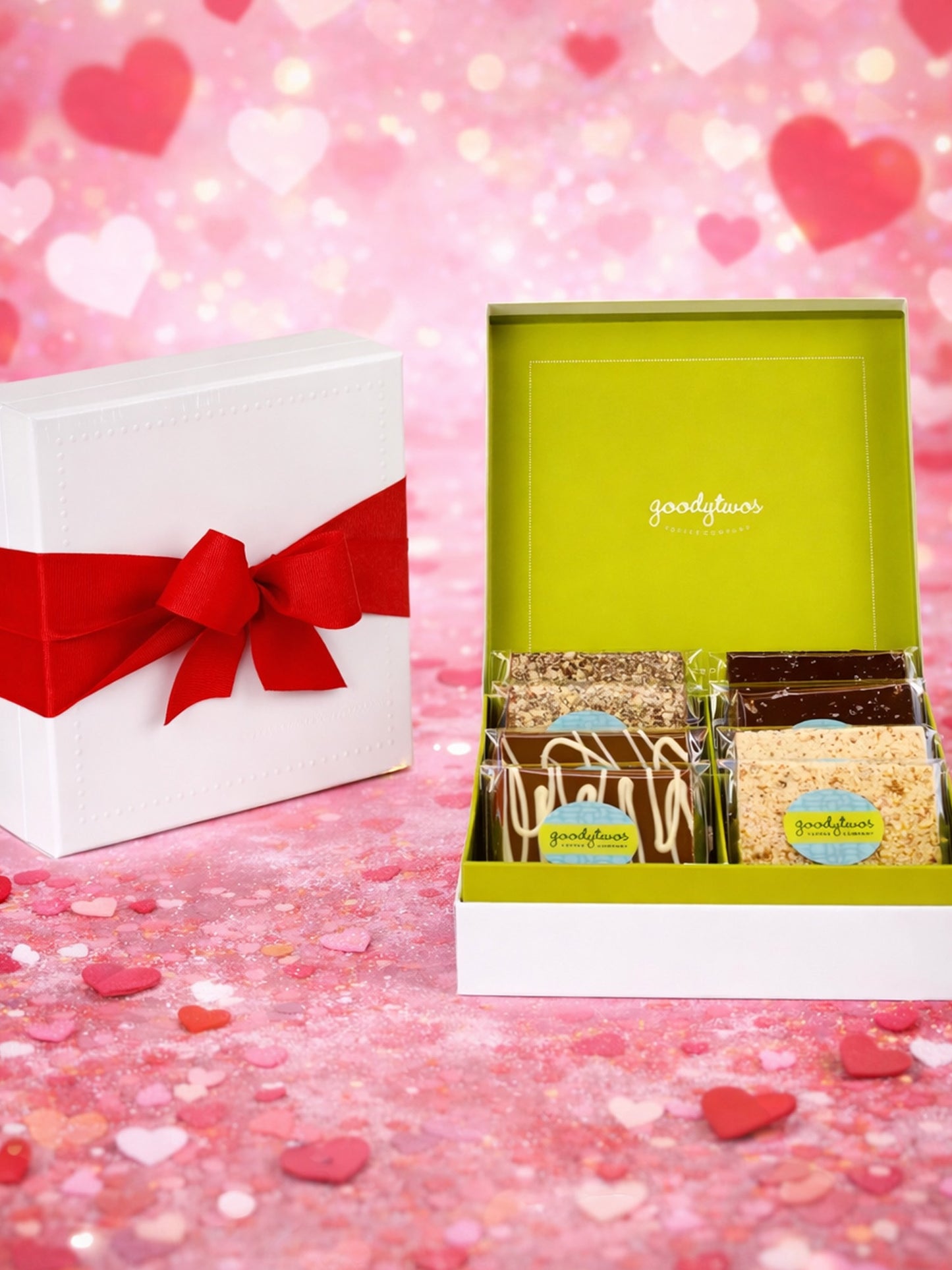 Goodytwos 8-piece Goody Gift Box - red ribbon for Valetine's day, goodytwos.com