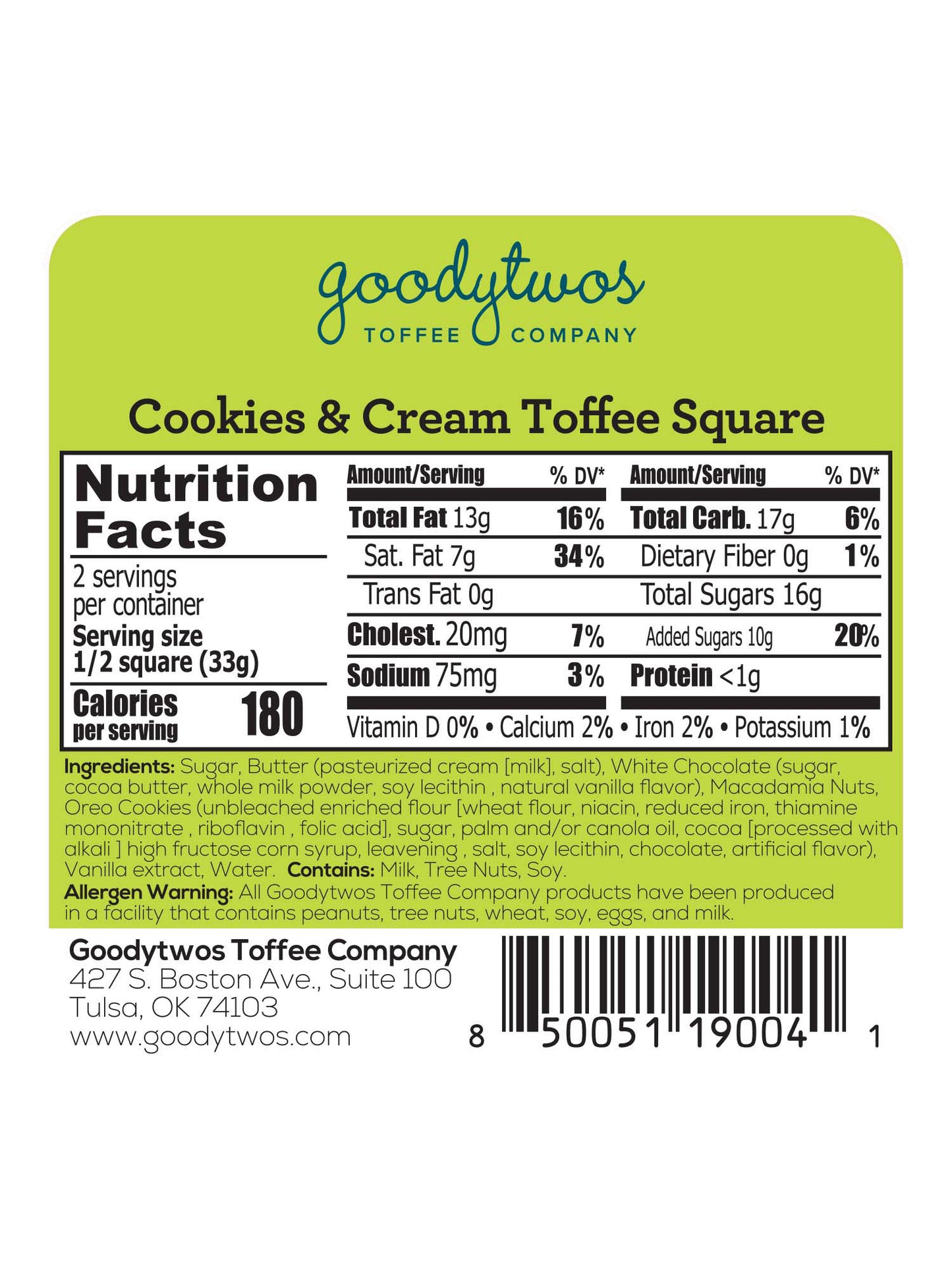 Cookies Cream Toffee Nutritional, goodytwos.com